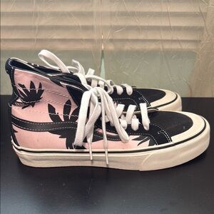 Vans Women's Black and Pink High-Top Sneakers